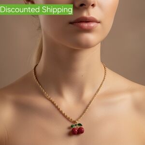 🏷NEW 18K Gold - Plated Rope Chain Cherry Necklace